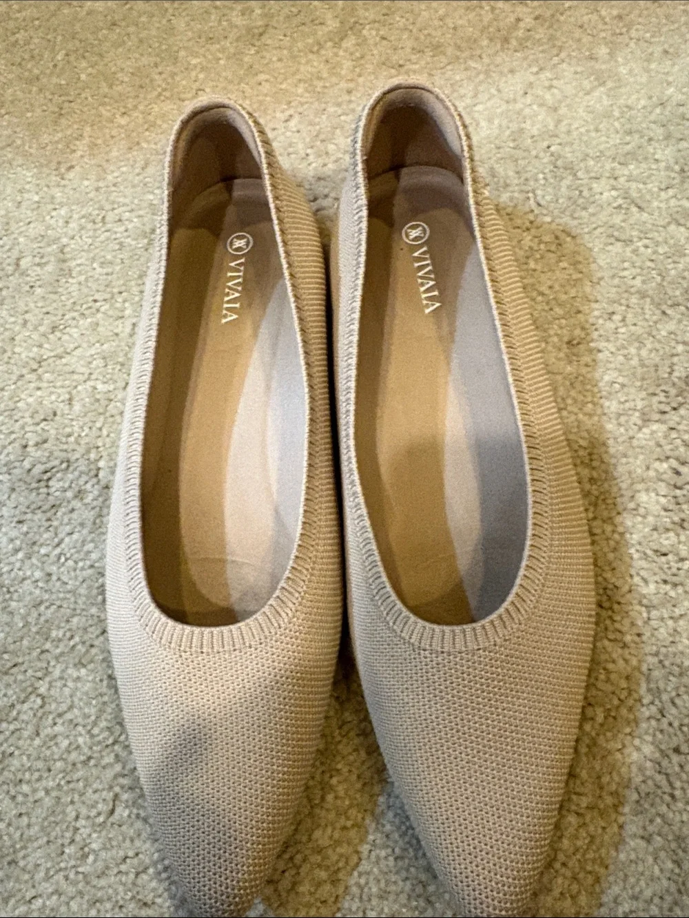VIVAIA Women's Pointed Knit Flats in Light Beige-Size 41.5/US 10